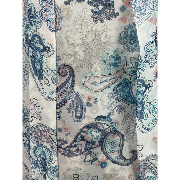 Almost Famous Boho Blouse,Wrinkle Resistant, Three-Quarter Sleeve, Aqua, White S - Picture 4 of 11